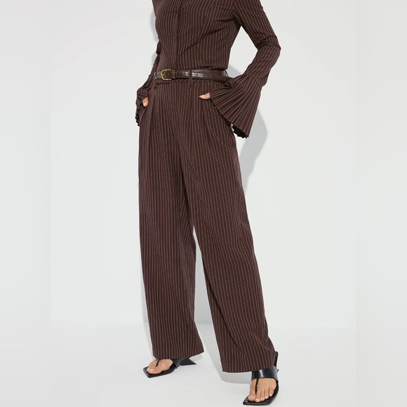 Striped Pleated Wide-Leg Pants without Belt Commense M KK3 or 10 - Picture 5 of 8